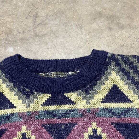 Vintage 80s Navy Pattern Mohair-Like Acrylic Sweater - Picture 3 of 3